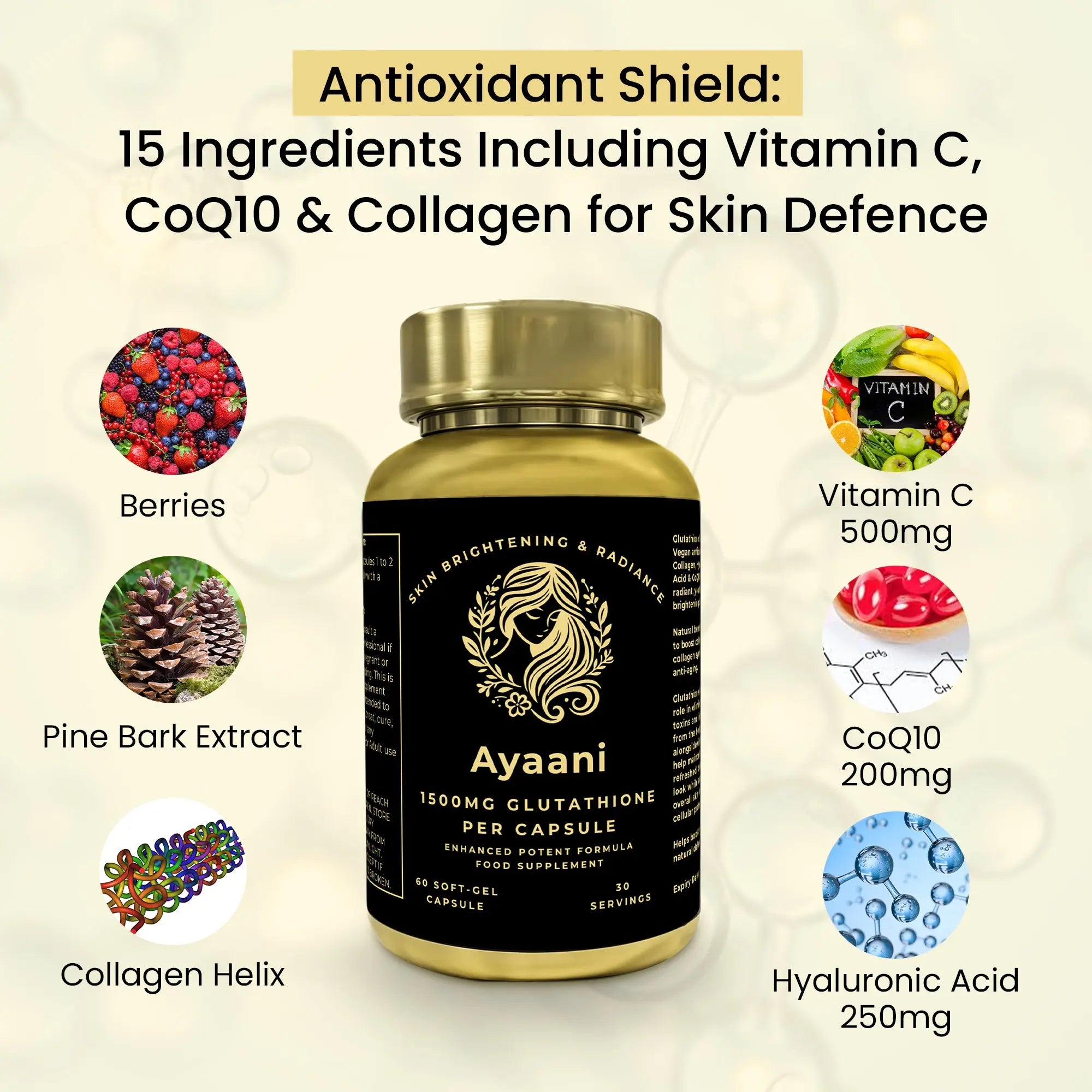 Ayaani Glutathione 1500mg - Premium Skin Brightening Supplement - 60 Vegan Capsules - Maximum Strength Formula - Ayaani