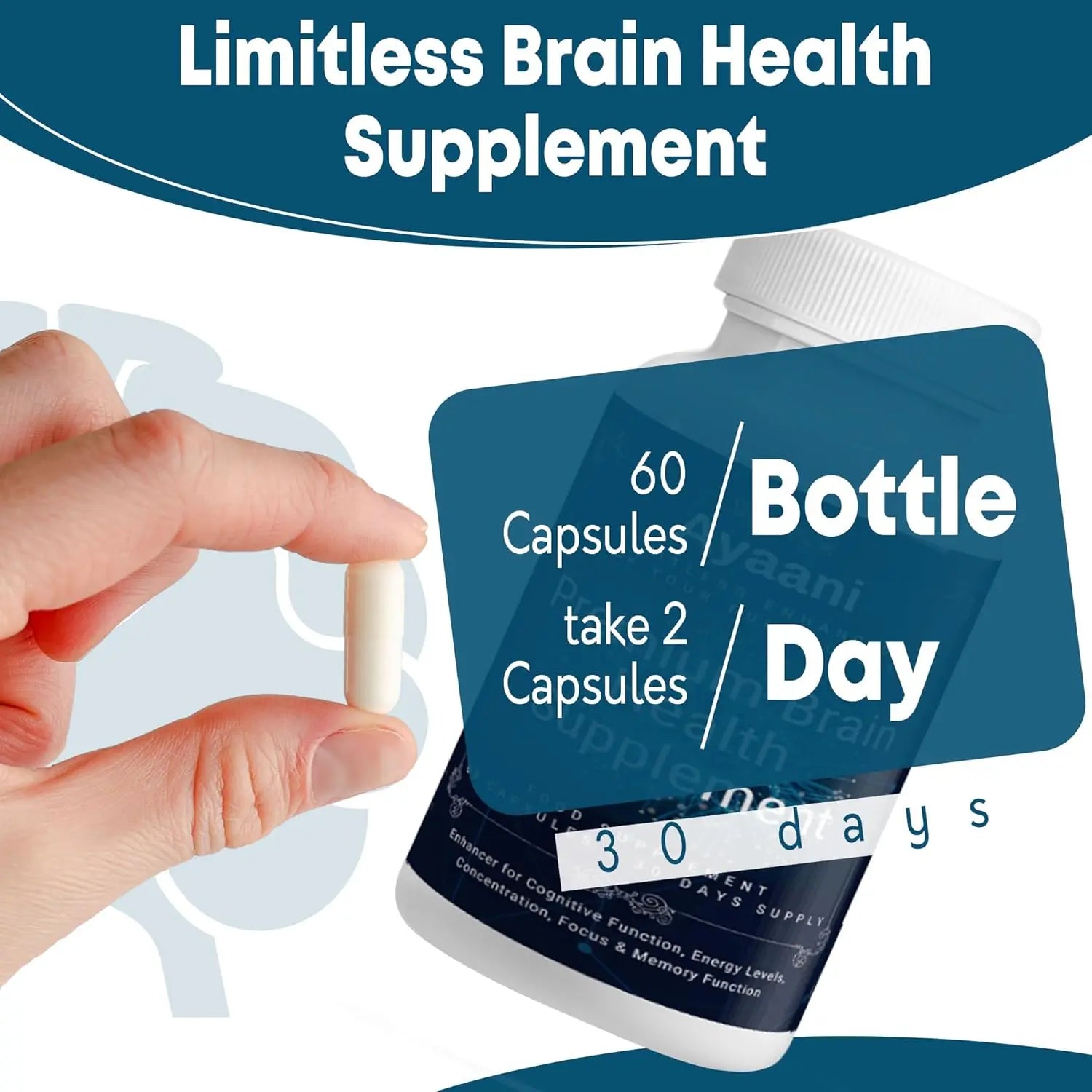 Ayaani Brain Health Supplement - 60 Vegan Capsules - Cognitive Enhancement Formula - Memory, Focus & Mental Clarity Support - Ayaani