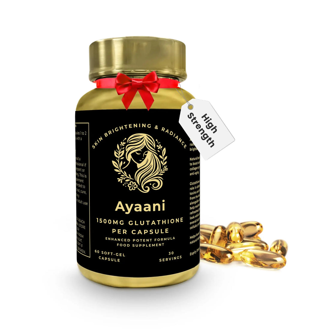 Ayaani Glutathione 1500mg - Premium Skin Brightening Supplement - 60 Vegan Capsules - Maximum Strength Formula - Ayaani
