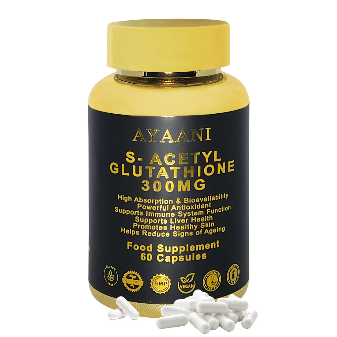 S-Acetyl Glutathione 300mg - Advanced Skin Brightening Supplement - 60 Capsules - Enhanced Absorption Formula - Developed in UK - Ayaani