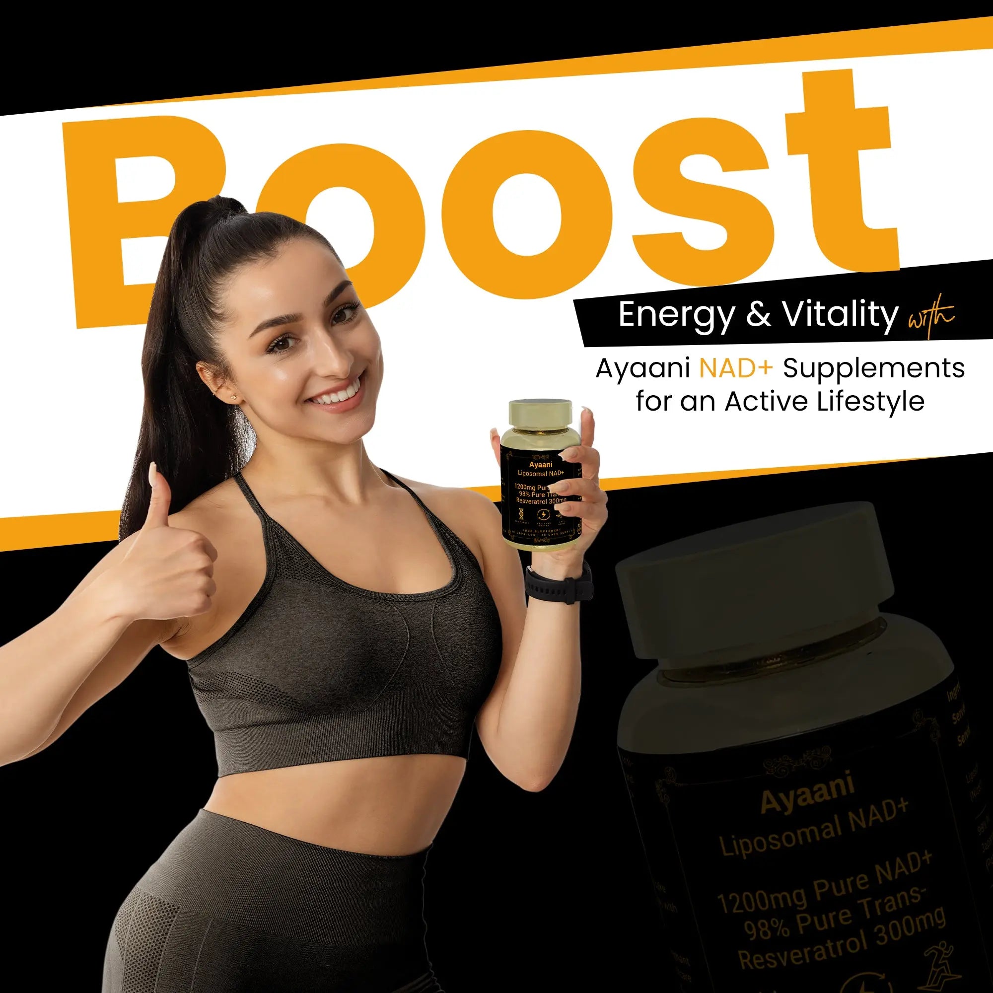 Ayaani Pure Liposomal NAD+ Supplements 1200mg - 80 Capsules - With Resveratrol 300mg - Anti-Ageing & Energy Support - Ayaani