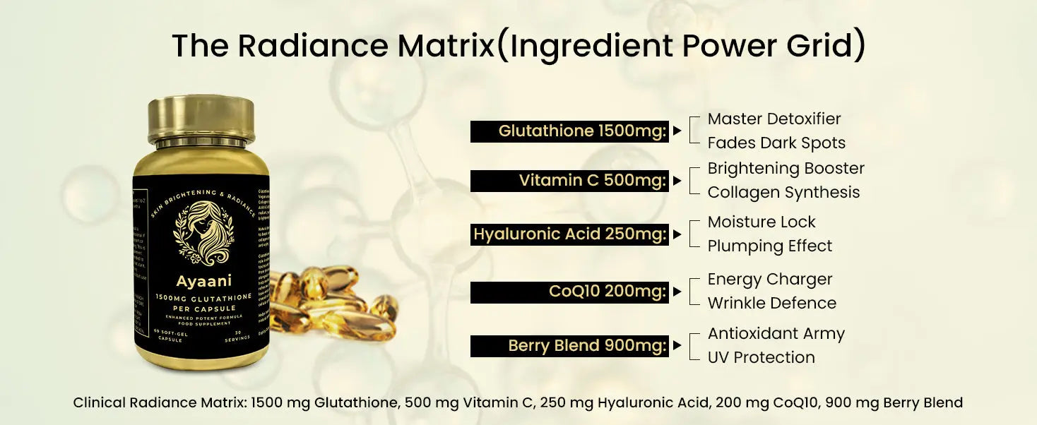 Ayaani Glutathione 1500mg - Premium Skin Brightening Supplement - 60 Vegan Capsules - Maximum Strength Formula - Ayaani