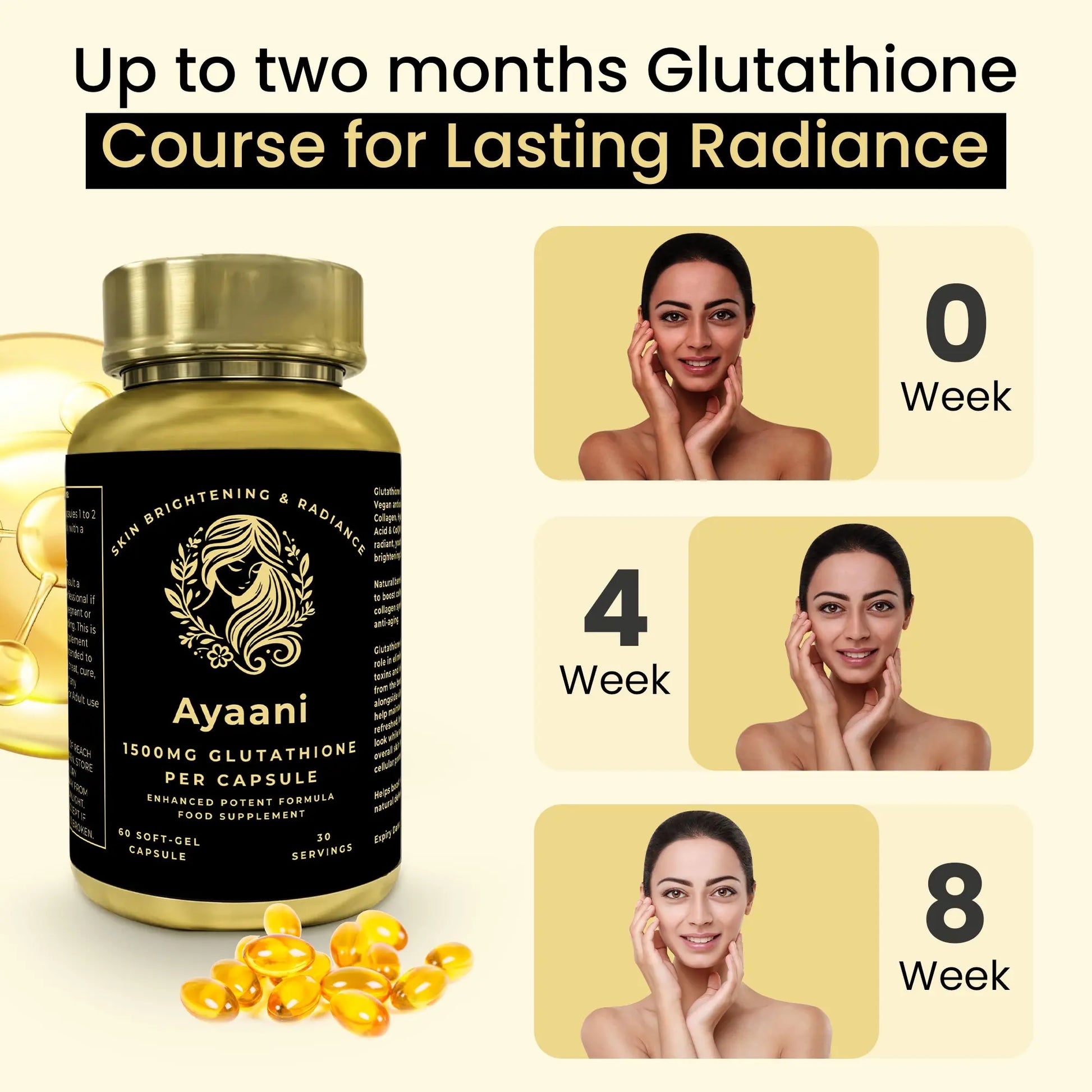 Ayaani Glutathione 1500mg - Premium Skin Brightening Supplement - 60 Vegan Capsules - Maximum Strength Formula - Ayaani