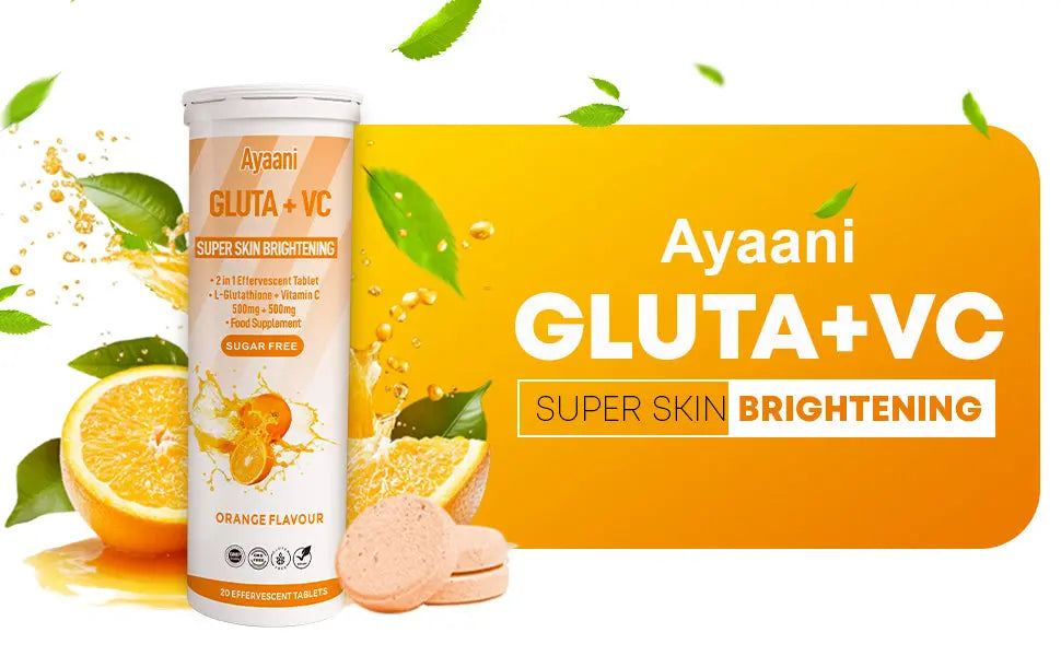 Glutathione 500mg with Vitamin C 500mg - Skin Brightening Effervescent Tablets - Orange Flavour - 20 Tablets - Enhanced Absorption - Ayaani