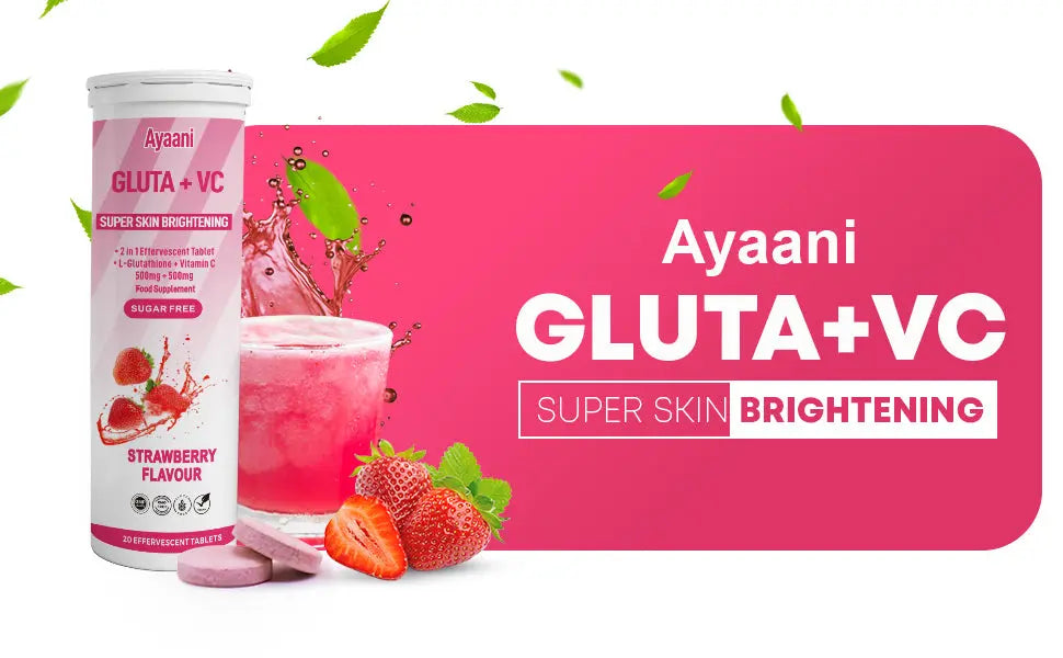 Glutathione 500mg with Vitamin C 500mg - Skin Brightening Effervescent Tablets - Strawberry Flavour - 20 Tablets - Enhanced Absorption - Ayaani
