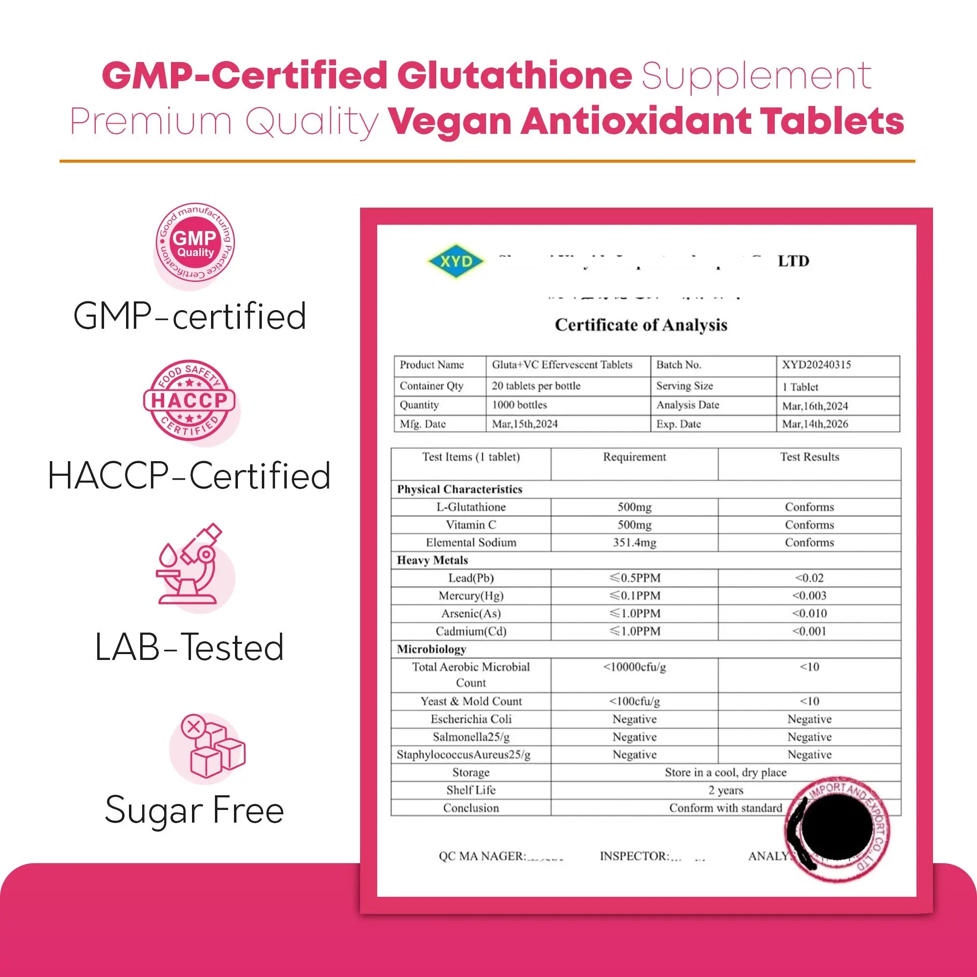 Glutathione 500mg with Vitamin C 500mg - Skin Brightening Effervescent Tablets - Strawberry Flavour - 20 Tablets - Enhanced Absorption - Ayaani