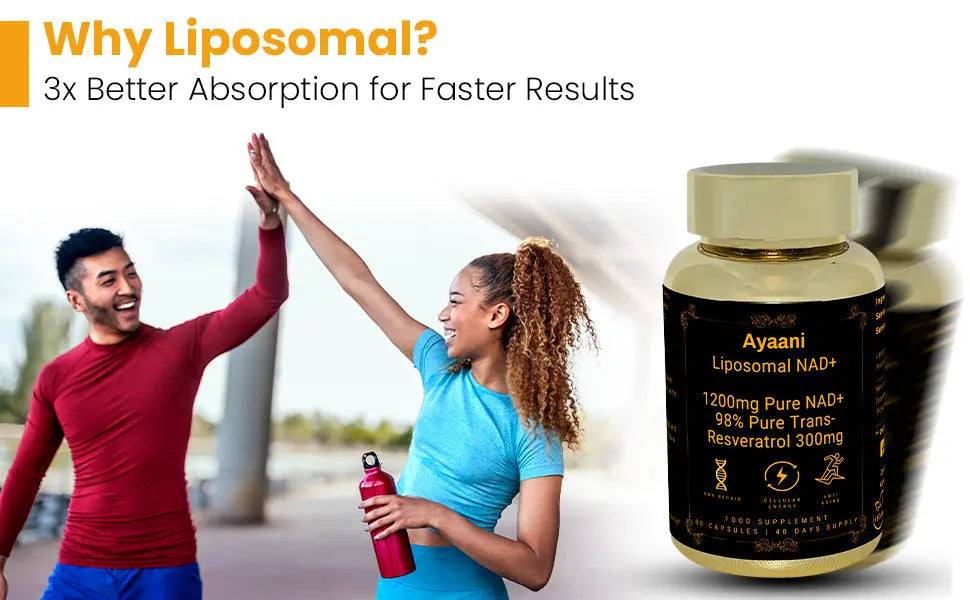 Ayaani Pure Liposomal NAD+ Supplements 1200mg - 80 Capsules - With Resveratrol 300mg - Anti-Ageing & Energy Support - Ayaani