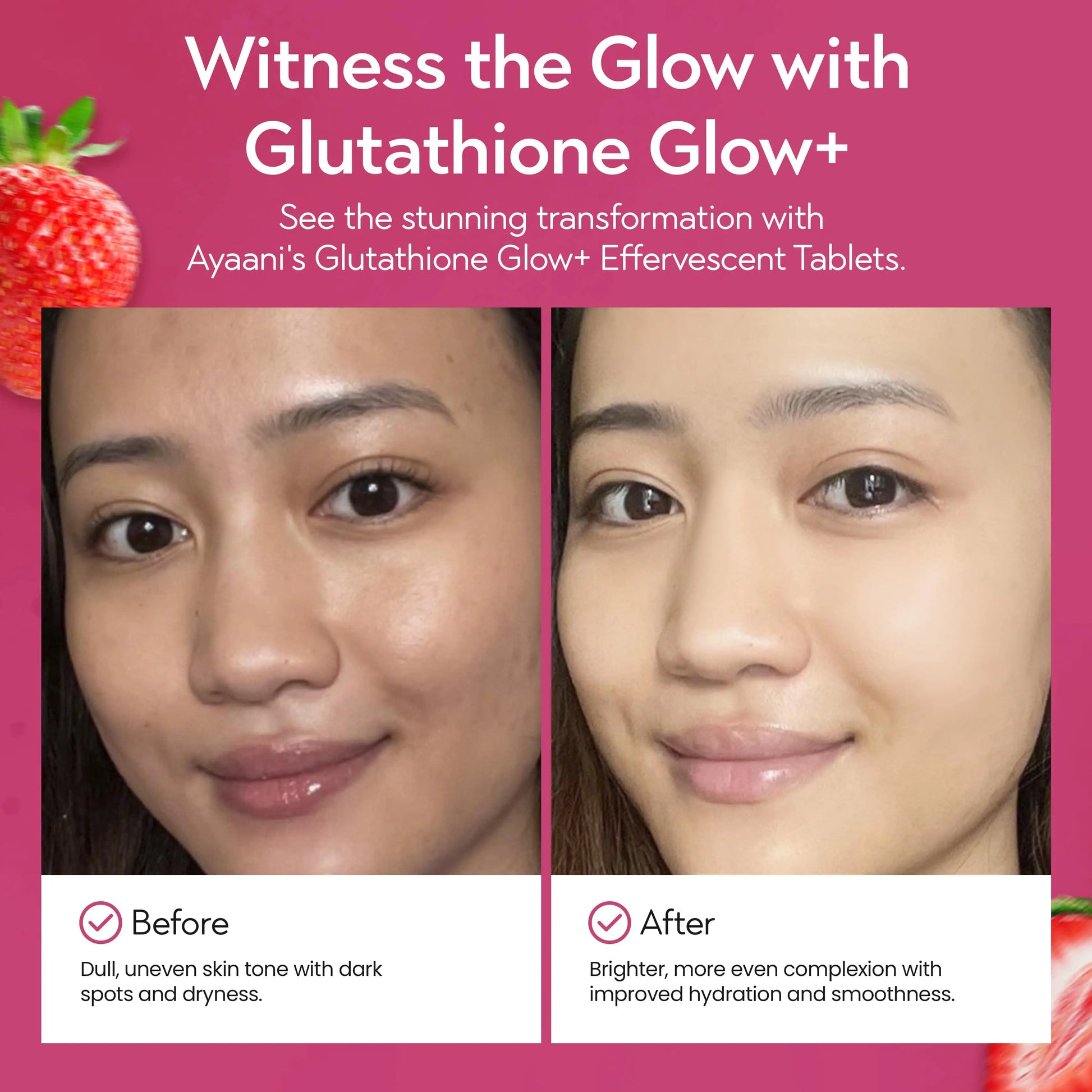 Ayaani Glutathione Glow+ 1200mg - Effervescent Beauty Supplement - Skin Brightening Formula - 20 Tablets - Strawberry Flavour - Ayaani