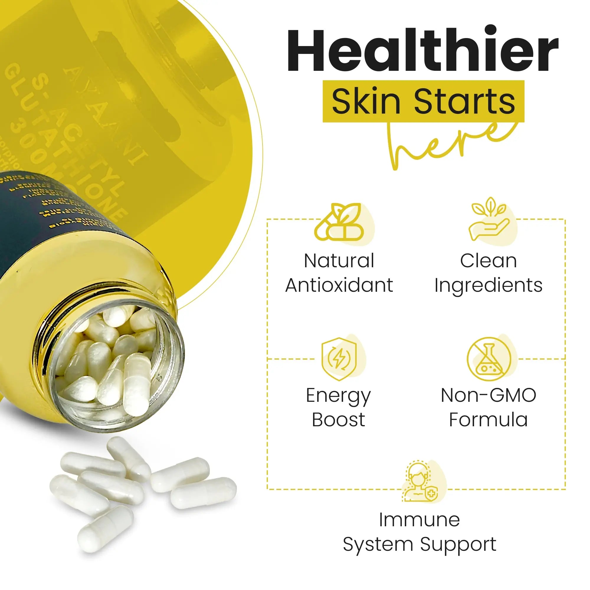 S-Acetyl Glutathione 300mg - Advanced Skin Brightening Supplement - 60 Capsules - Enhanced Absorption Formula - Developed in UK - Ayaani