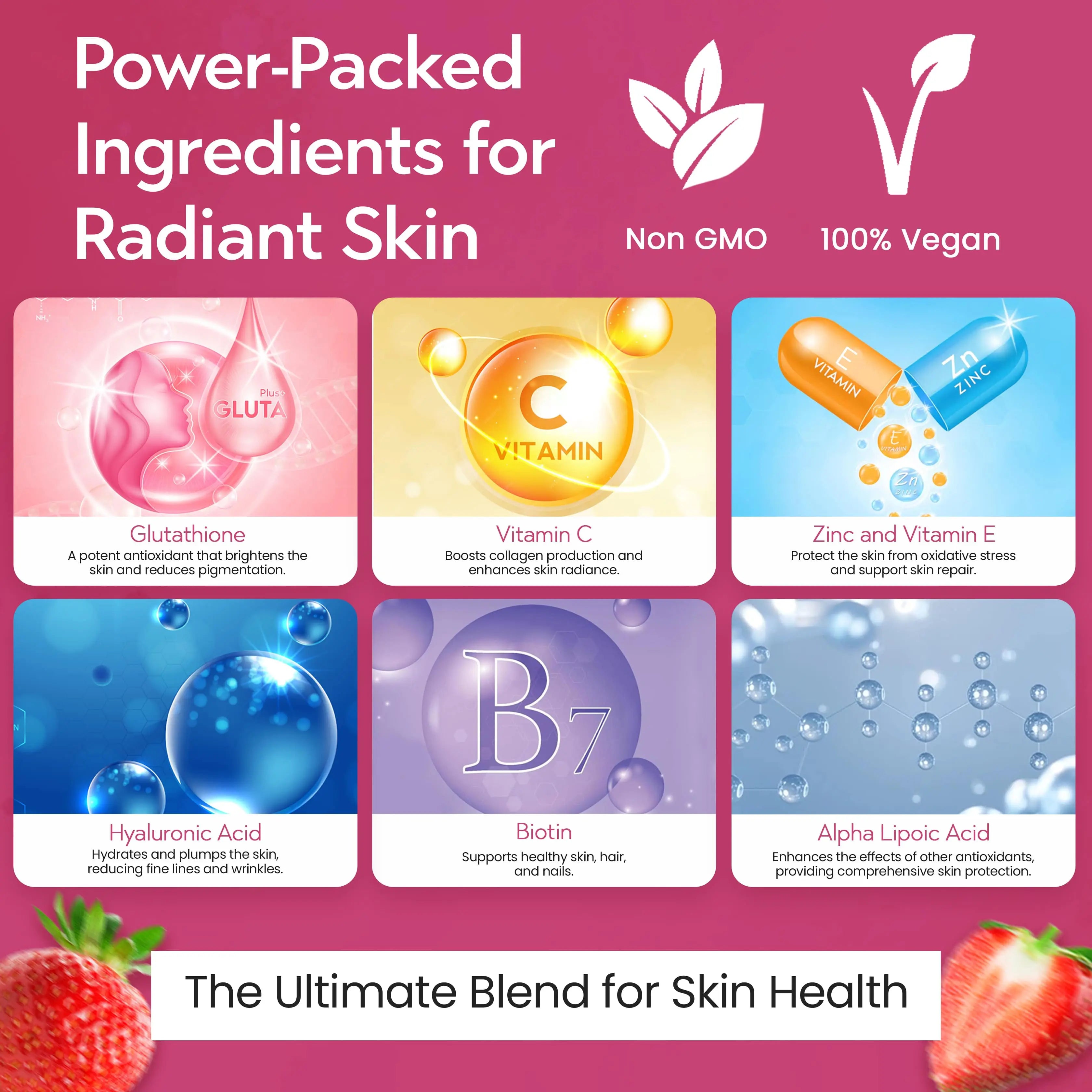 Ayaani Glutathione Glow+ 1200mg - Effervescent Beauty Supplement - Skin Brightening Formula - 20 Tablets - Strawberry Flavour - Ayaani