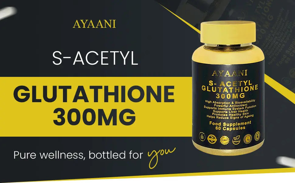 S-Acetyl Glutathione 300mg - Advanced Skin Brightening Supplement - 60 Capsules - Enhanced Absorption Formula - Developed in UK - Ayaani