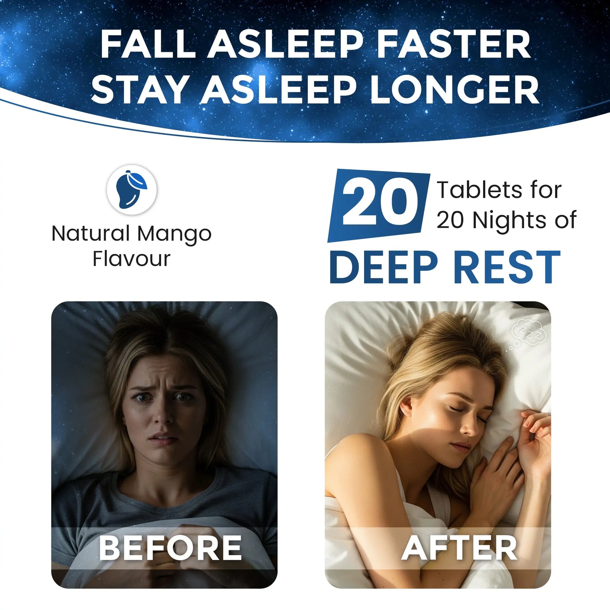 Sleeping Tablets for Adults - Deep Sleep, Vegan, Effervescent - Natural Sleep Aid with Magnesium, Valerian & L-Theanine - 20 Tablets - Ayaani